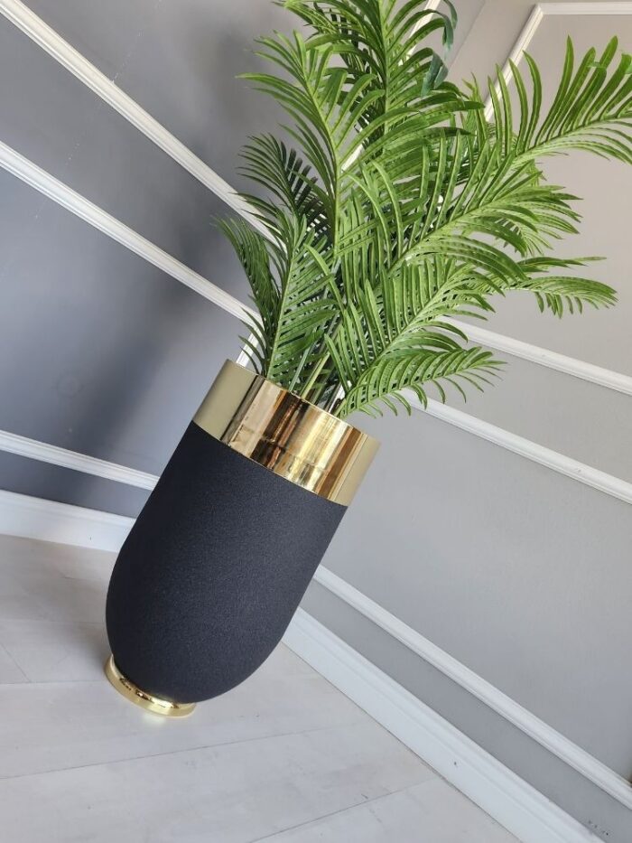 Darbuka Büyük Saksı 60 cm - Pütürlü Siyah & Gold - Görsel 2