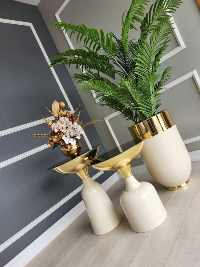 Lotus Yan Sehpa İkili Takım - Krem & Gold - Görsel 2