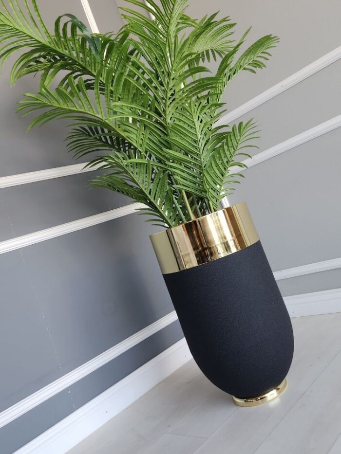 Darbuka Büyük Saksı 60 cm - Pütürlü Siyah & Gold - Görsel 3