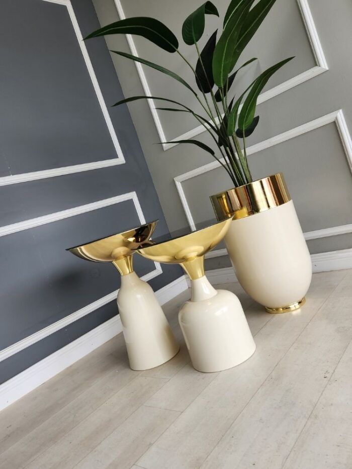 Lotus Yan Sehpa İkili Takım - Krem & Gold - Görsel 4