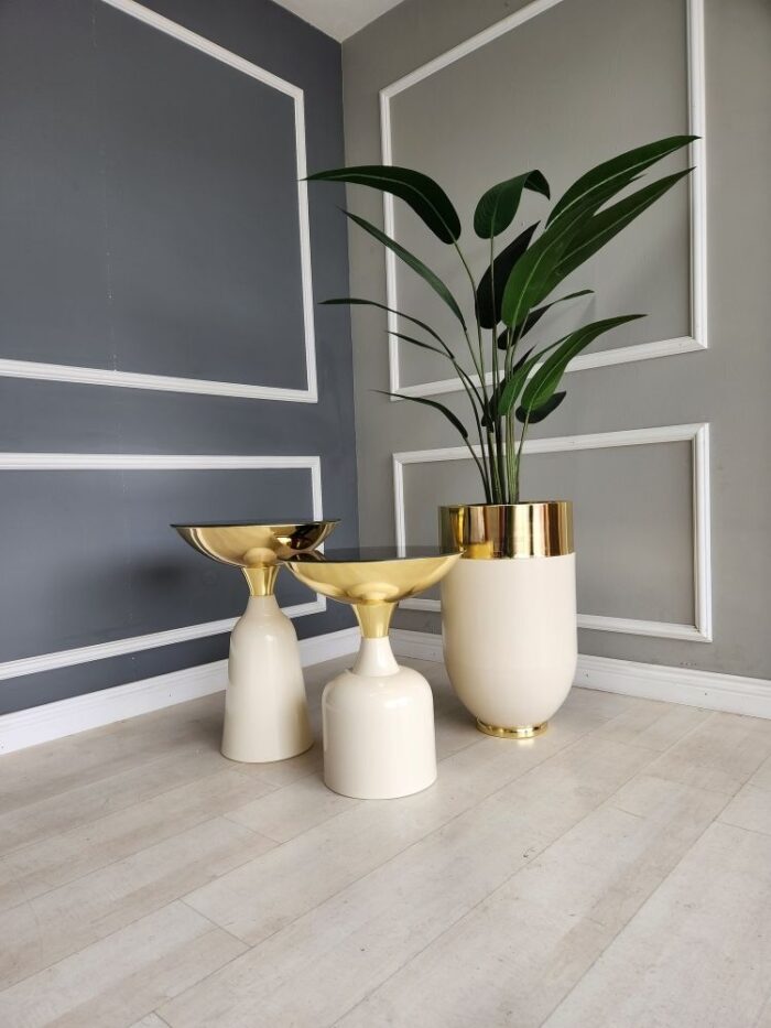 Lotus Yan Sehpa İkili Takım - Krem & Gold - Görsel 5