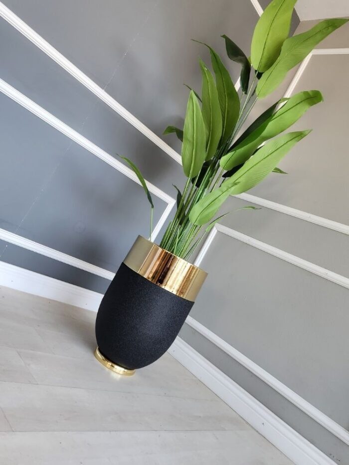 Darbuka Büyük Saksı - 50 cm - Pütürlü Siyah & Gold - Görsel 6