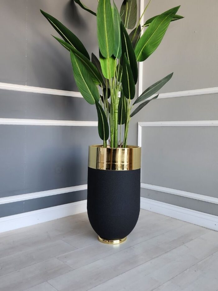 Darbuka Büyük Saksı 60 cm - Pütürlü Siyah & Gold - Görsel 6