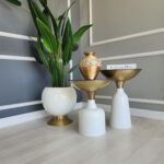 Lotus Yan Sehpa İkili Takım - Beyaz & Eskitme