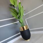 Darbuka Büyük Saksı - 50 cm - Pütürlü Siyah & Gold