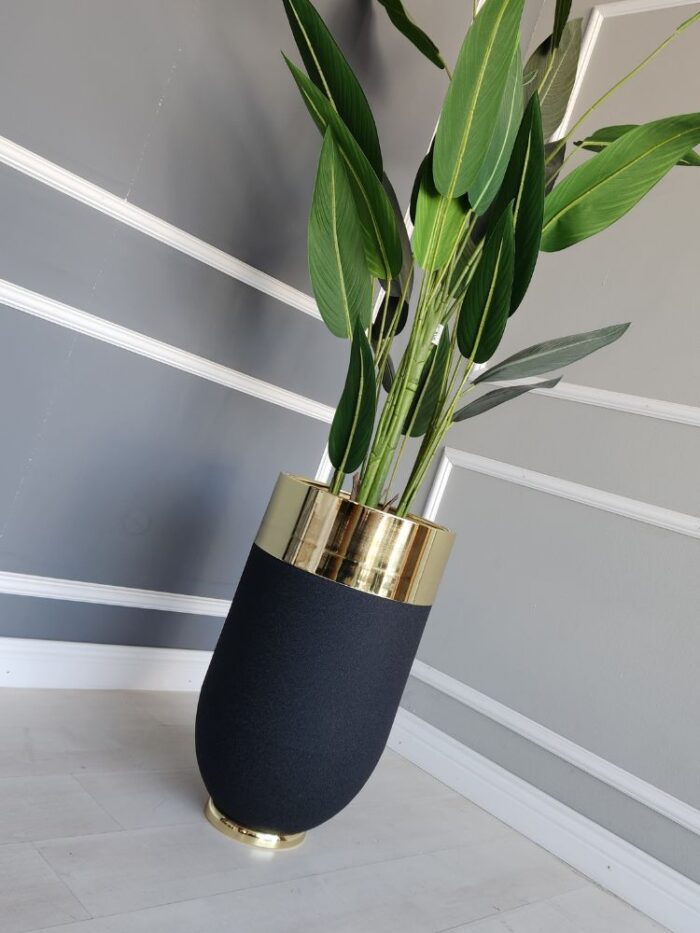 Darbuka Büyük Saksı 60 cm - Pütürlü Siyah & Gold - Görsel 7