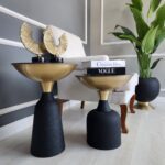Lotus Yan Sehpa İkili Takım - Pütürlü Siyah & Eskitme