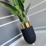 Darbuka Büyük Saksı 60 cm - Pütürlü Siyah & Gold