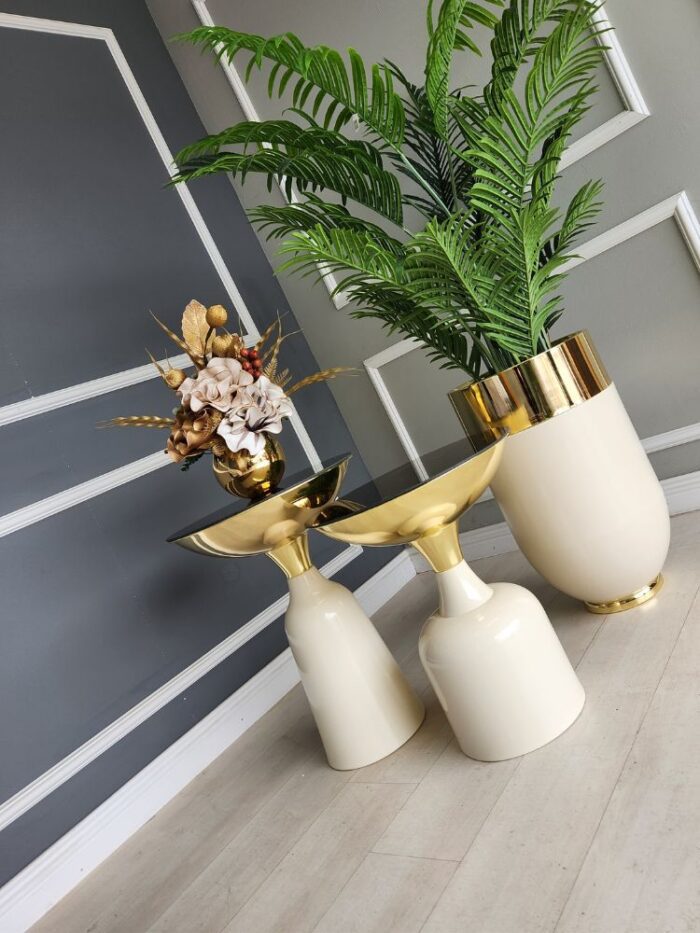 Lotus Yan Sehpa İkili Takım - Krem & Gold - Görsel 8