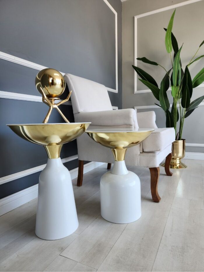 Lotus Yan Sehpa İkili Takım - Beyaz & Gold - Görsel 8