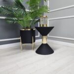 Zürih Yan Sehpa Kısa - Pütürlü Siyah & Gold