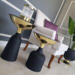 Lotus Yan Sehpa İkili Takım - Pütürlü Siyah & Gold