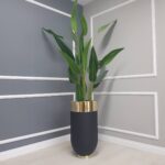 Darbuka Büyük Saksı 70 cm - Pütürlü Siyah & Gold